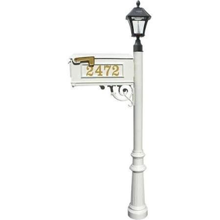 Lewiston Mailbox Post System with Fluted Base & Bayview Solar Lamp White LMCV-800-SL-WHT